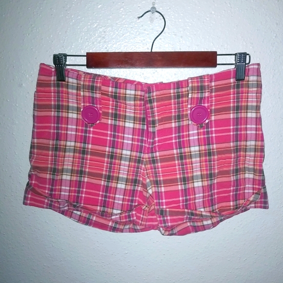 Rampage 9 Summer Pink Plaid Cotton Shorts - Picture 1 of 5
